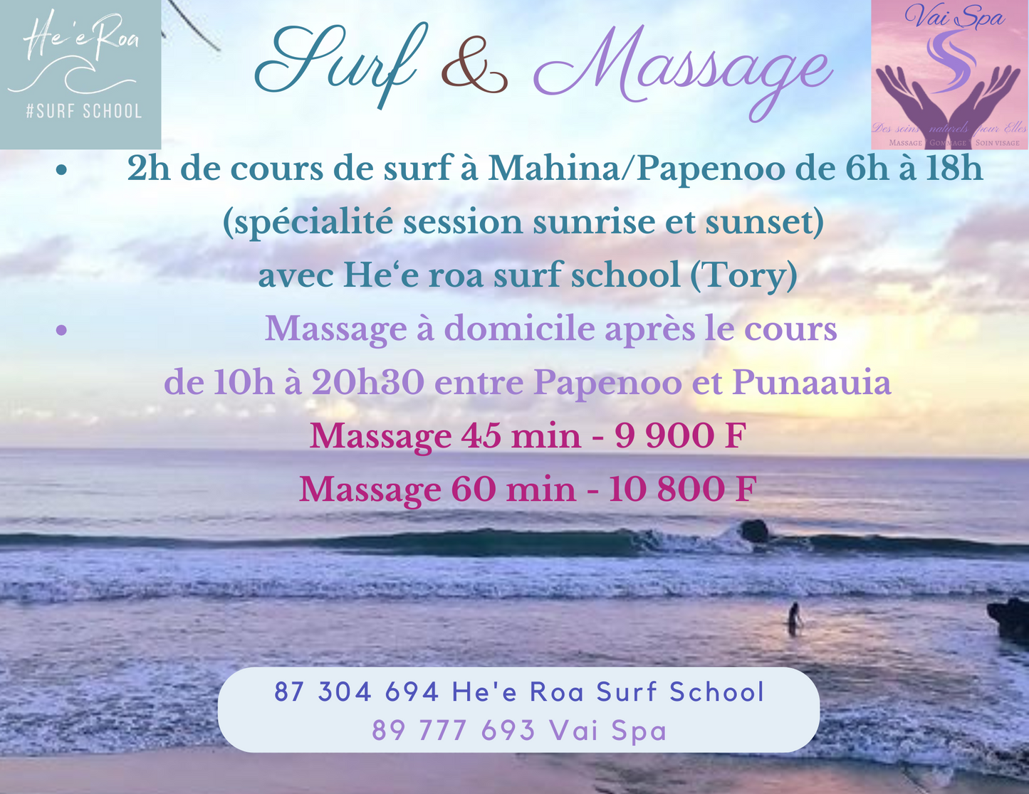 Surf & massage avec He'e roa surf school